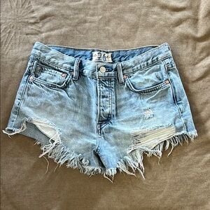 Free People We The Free Blue Jean Shorts High-Waisted Frayed